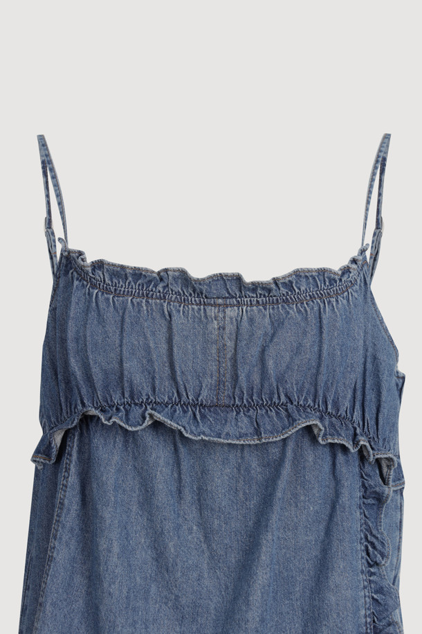 LUCKY CHOUETTE - 블라우스 - Frill Denim Top (blue)