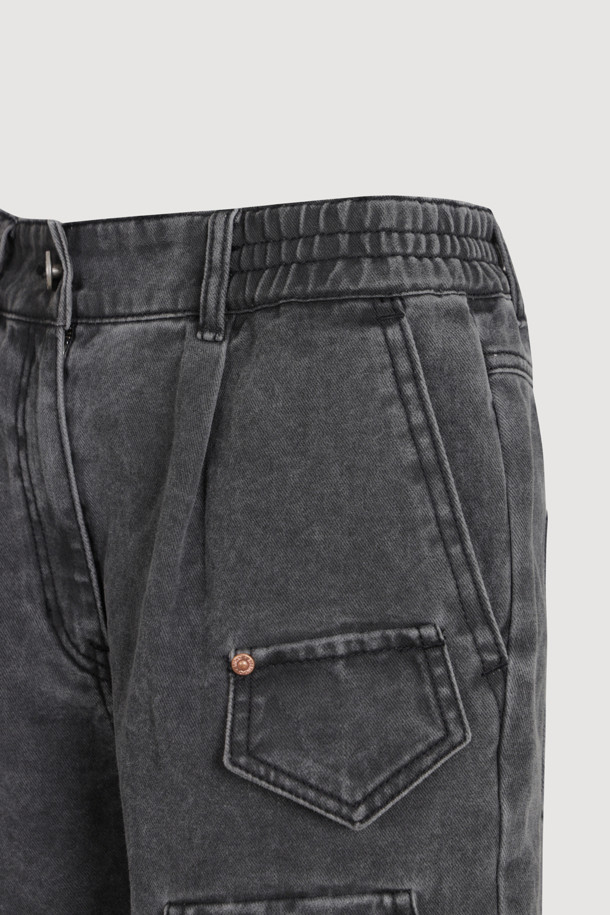 LUCKY CHOUETTE - 데님 - Back Banding Out Pocket Short Denim Pants (grey)