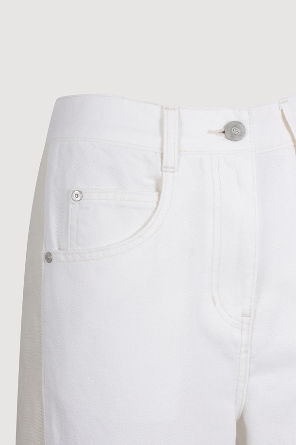 LUCKY CHOUETTE - 롱/미디팬츠 - Waist Coloring Cocoon Fit Denim Pants (ivory)