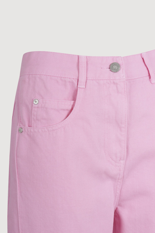 LUCKY CHOUETTE - 롱/미디팬츠 - Waist Coloring Cocoon Fit Denim Pants (pink)