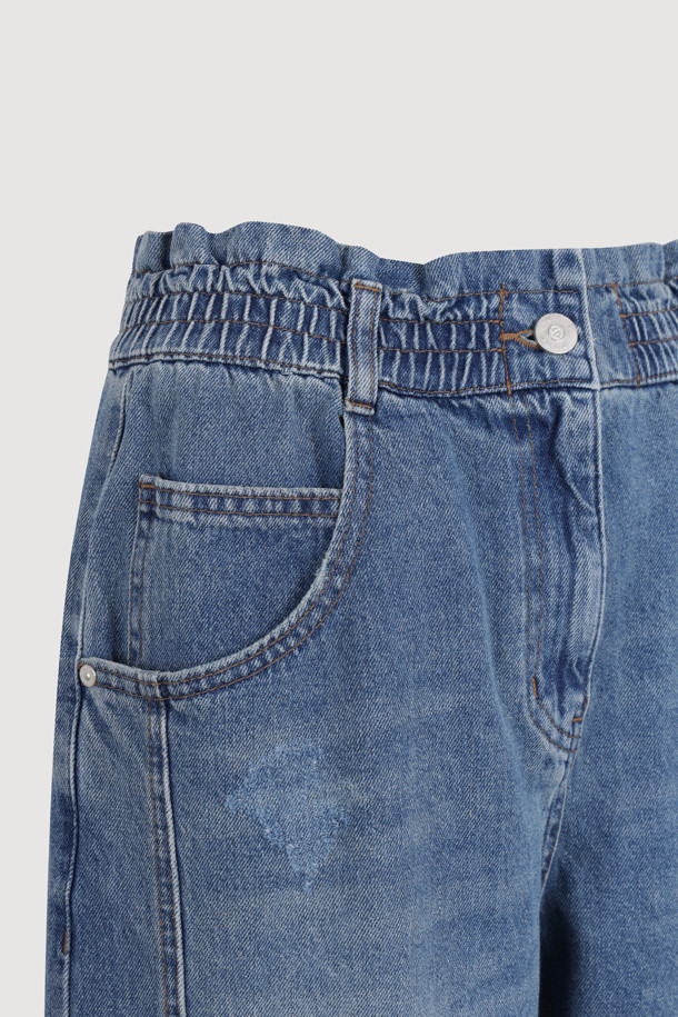 LUCKY CHOUETTE - 롱/미디팬츠 - Waist Banding Denim Pants (blue)