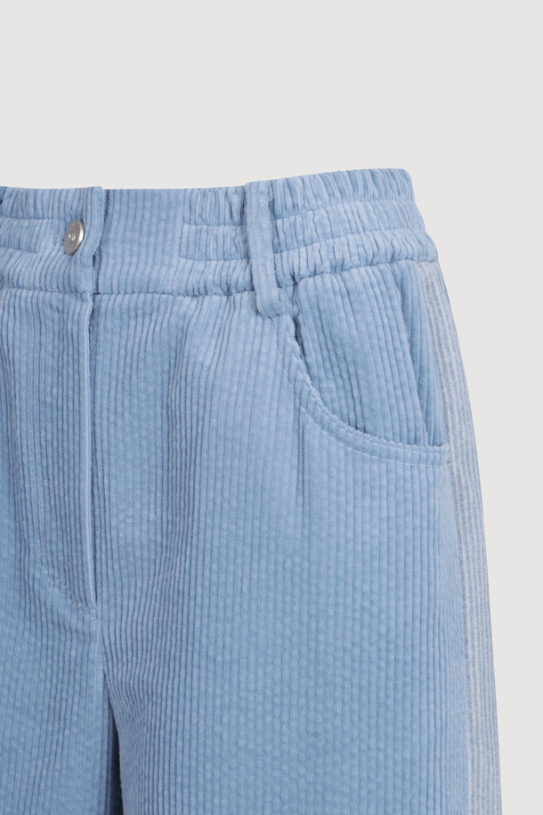 LUCKY CHOUETTE - 롱/미디팬츠 - [Holiday Edition] Side Color Corduroy Banding Pants (light blue)