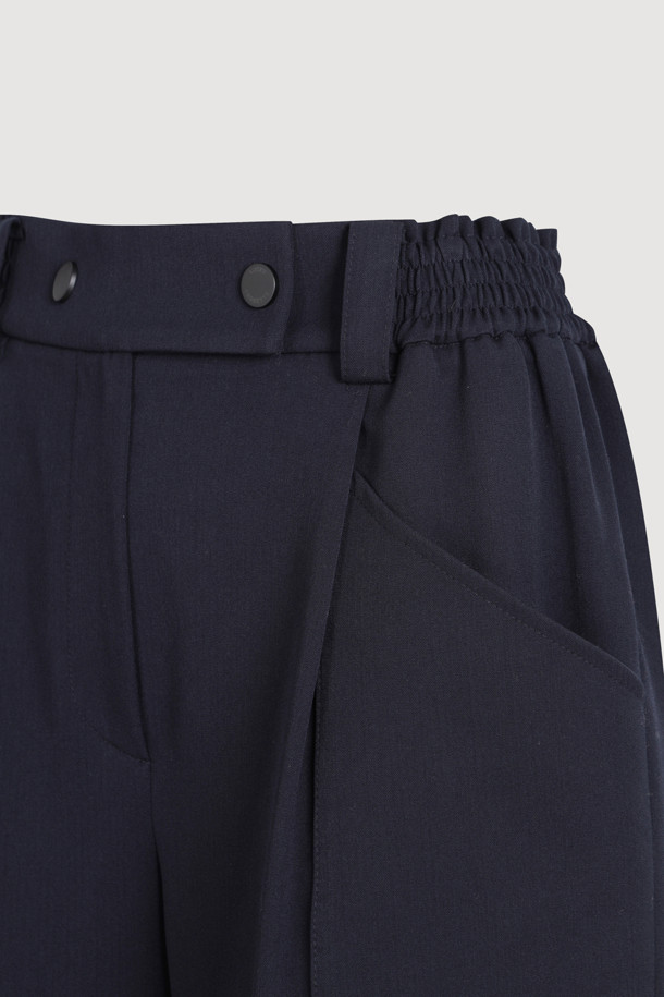 LUCKY CHOUETTE - 롱/미디팬츠 - Straight Back-banding Pants (dark navy)