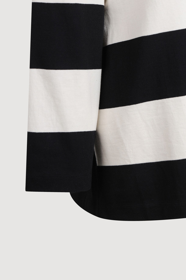 LUCKY CHOUETTE - 긴소매 티셔츠 - [Re-Order] Stripe Collar Long Sleeve T-shirt (black)