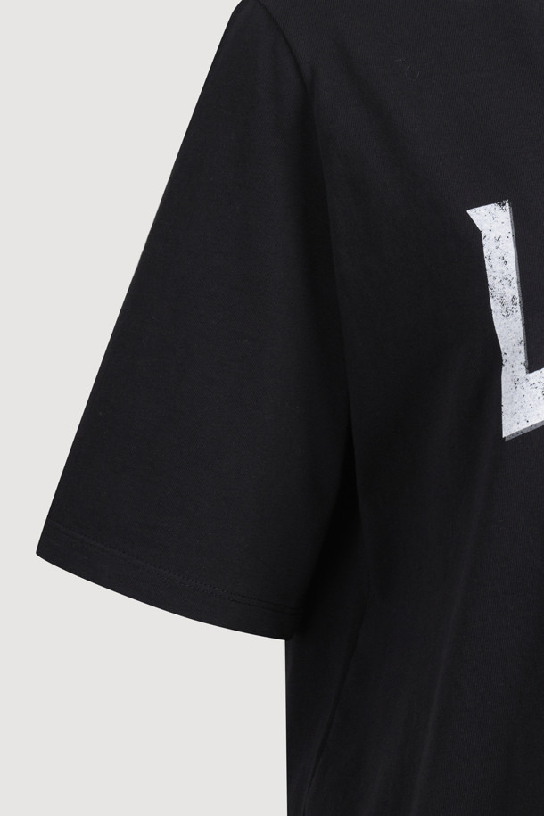 LUCKY CHOUETTE - 반소매 티셔츠 - Lucky Lettering Loose Fit Half Sleeve T-shirt (black)