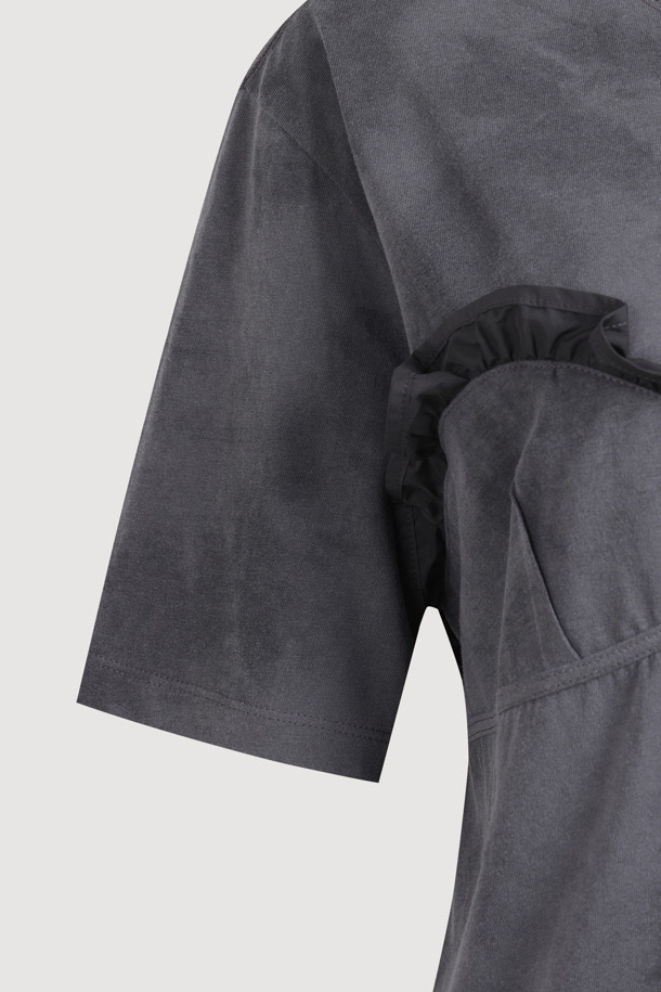 LUCKY CHOUETTE - 반소매 티셔츠 - Bustier Point Half Sleeve T-shirt (grey)