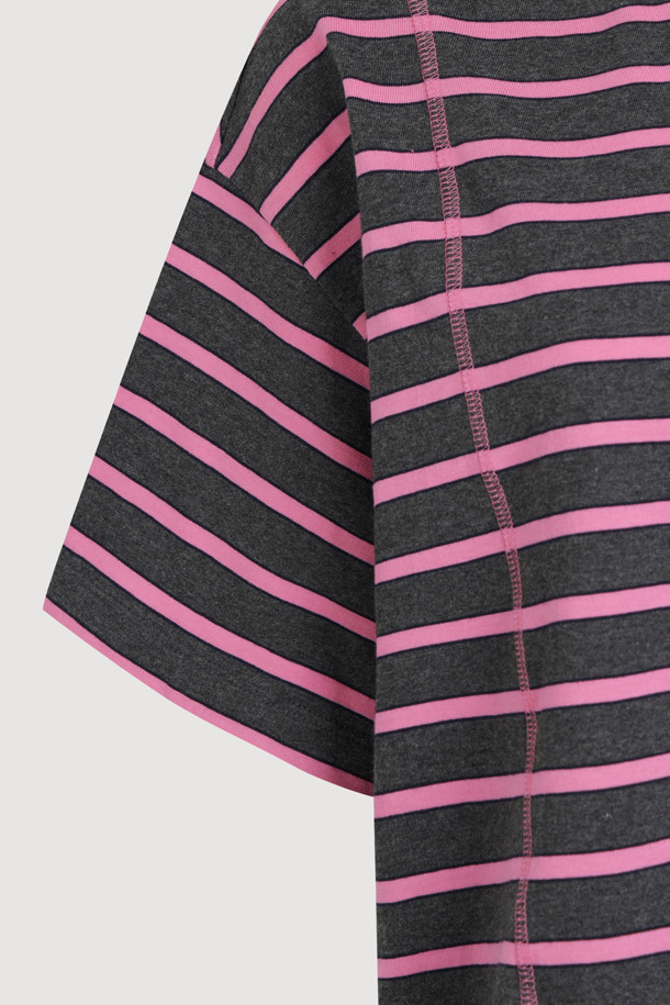 LUCKY CHOUETTE - 반소매 티셔츠 - Mesh Stripe Half Sleeve T-shirt (dark grey)