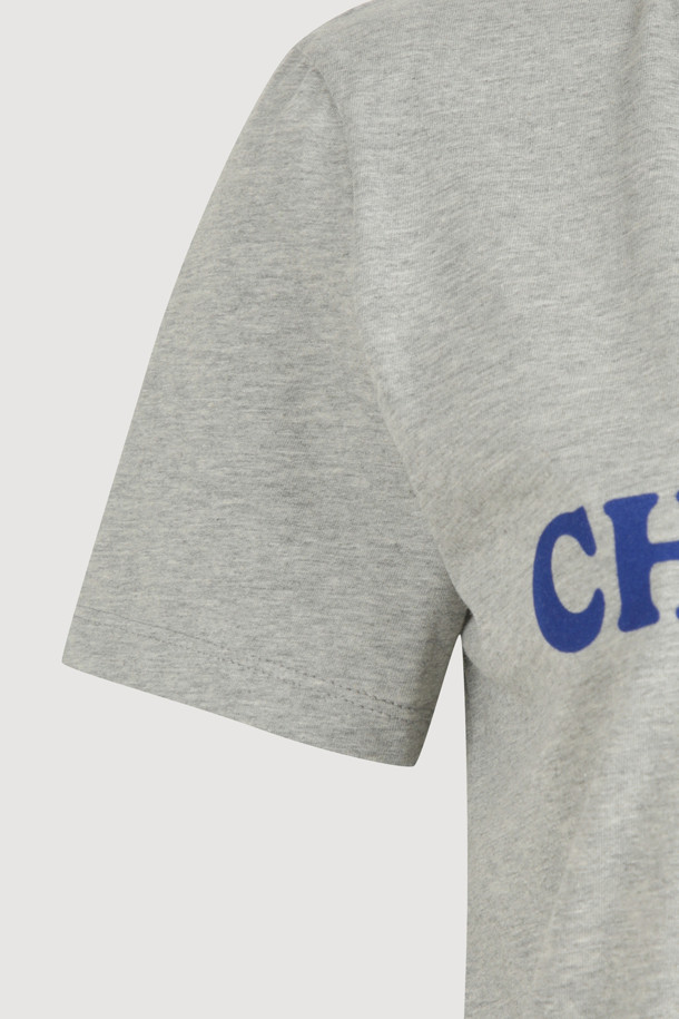 LUCKY CHOUETTE - 반소매 티셔츠 - [Re-Order] Lettering Point Slim Fit Half Sleeve T-shirt (melange grey)