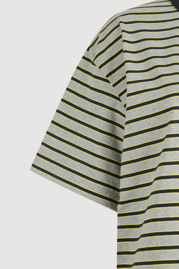 LUCKY CHOUETTE - 반소매 티셔츠 - Stripe Crop Half Sleeve T-shirt (melange grey)