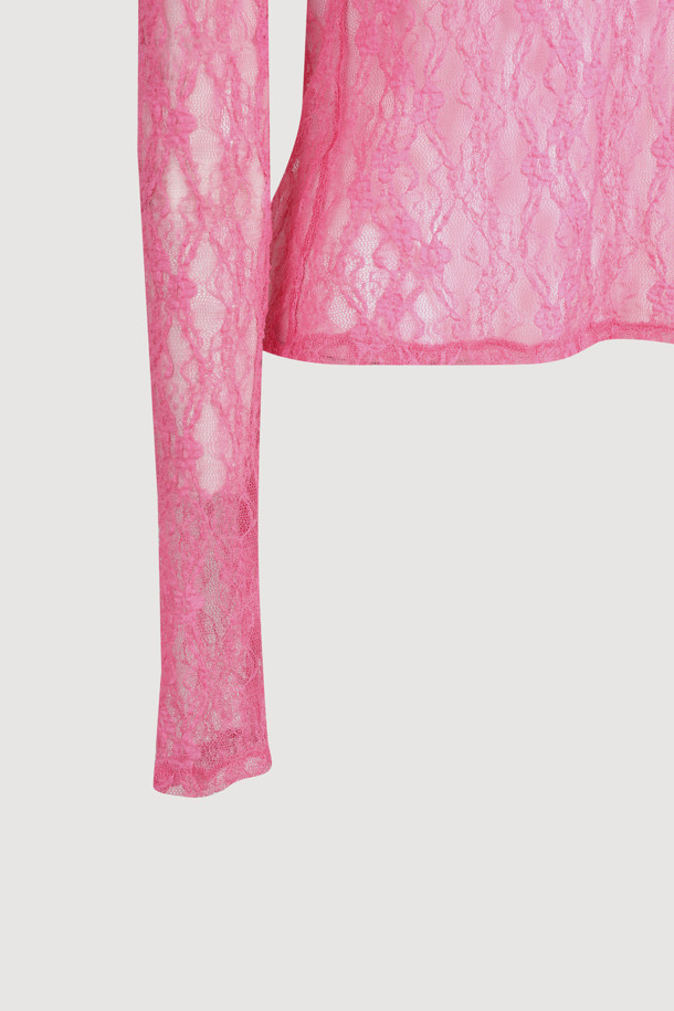 LUCKY CHOUETTE - 긴소매 티셔츠 - [Atelier] Lace Slim Fit Long-Sleeved T-shirt (pink)