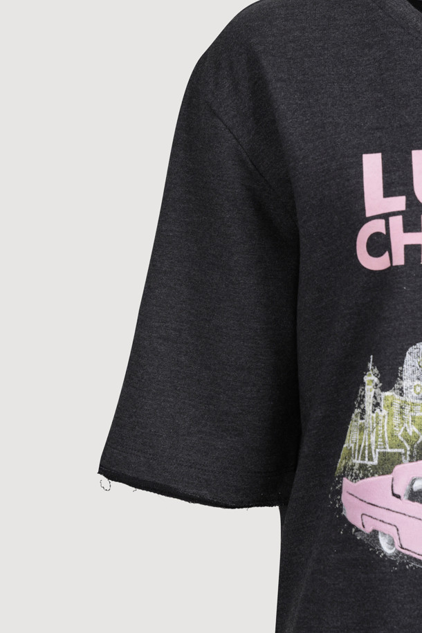 LUCKY CHOUETTE -  - [Re-Order] [Holiday Edition] Print Point Loose Fit Short Sleeve T-shirts (dark grey)