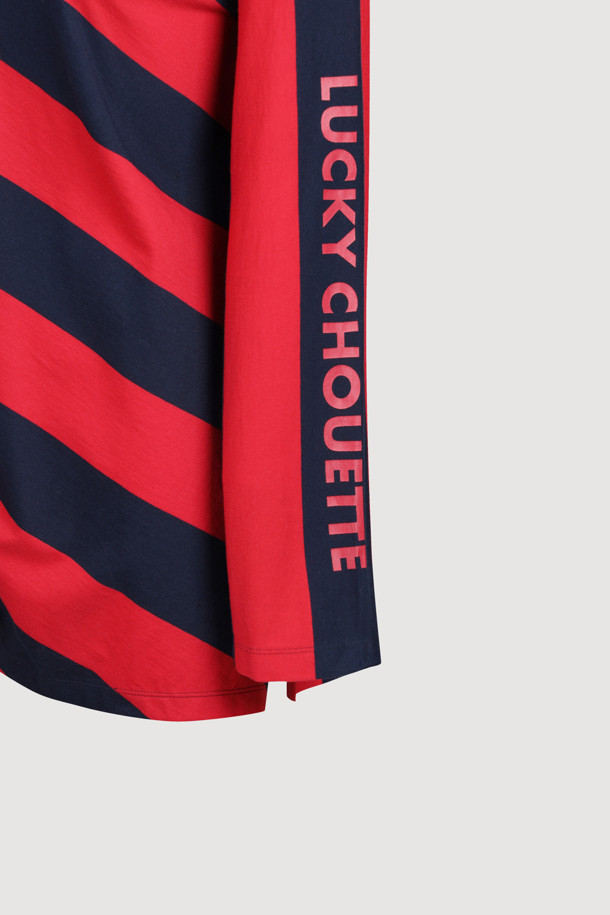 LUCKY CHOUETTE - 긴소매 티셔츠 - [Holiday Edition] Stripe Solid MIX Long Sleeve T-shirts (red)