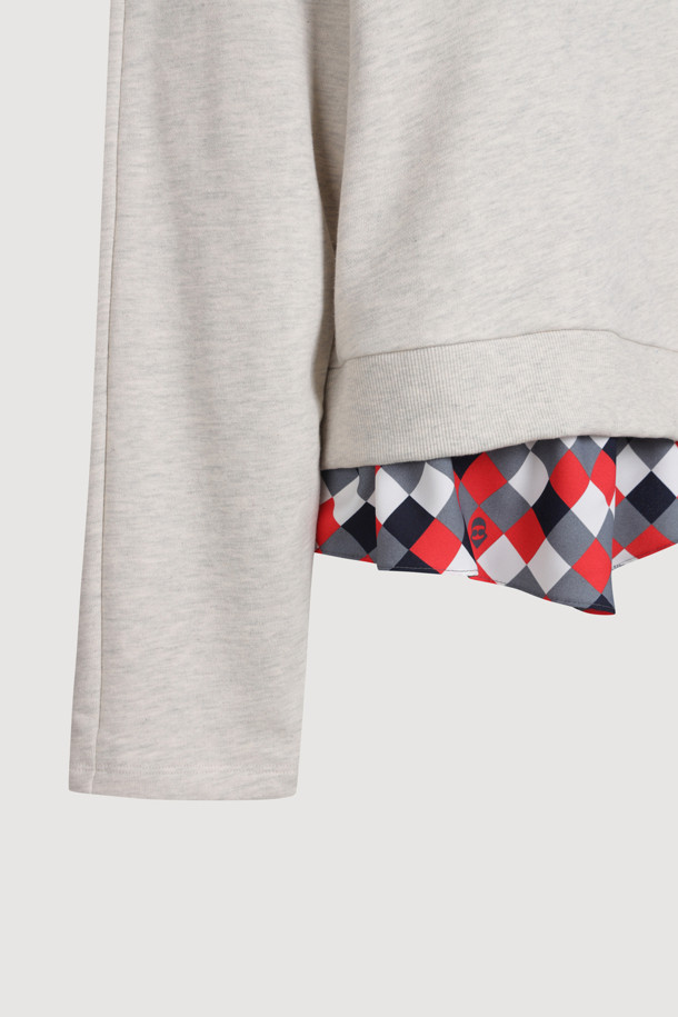 LUCKY CHOUETTE - 스웻셔츠 - Checkered Print Color Sweatshirt (oatmeal)