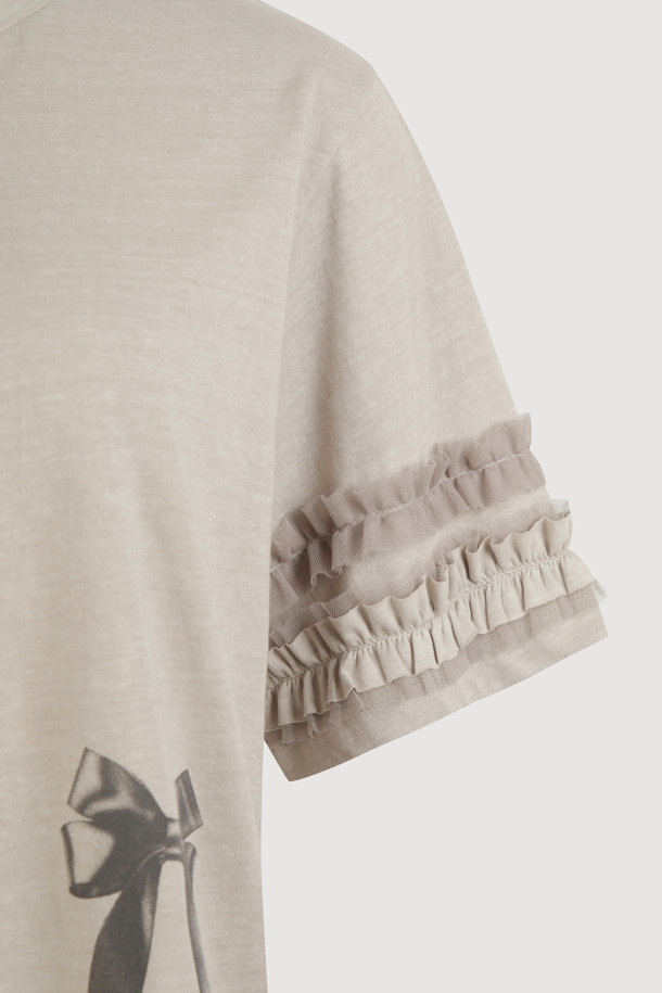 LUCKY CHOUETTE - 반소매 티셔츠 - Frill Half Sleeve T-shirt (light beige)