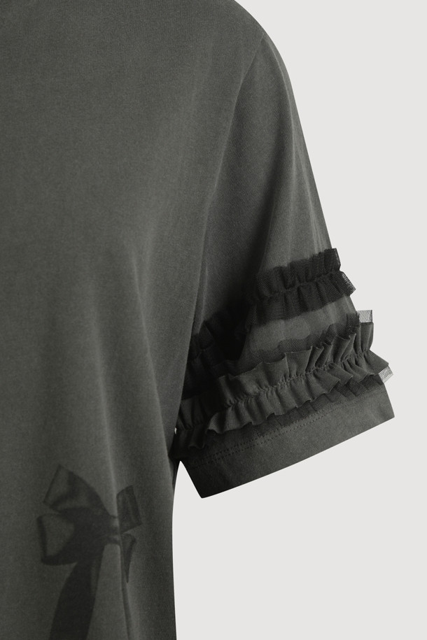 LUCKY CHOUETTE - 반소매 티셔츠 - Frill Half Sleeve T-shirt (dark grey)