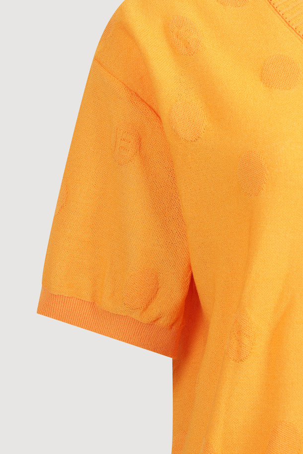 LUCKY CHOUETTE - 스웨터 - Dot V Neck Knit Pullover (orange)