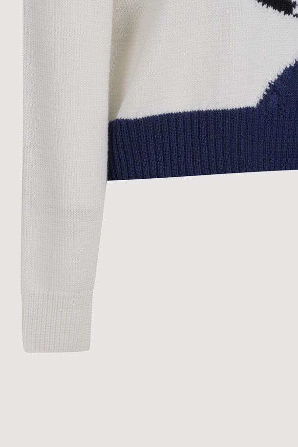 LUCKY CHOUETTE - 스웨터 - Half Color Cable Mix Knit Pullover (ivory)