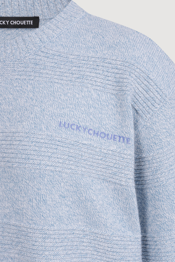 LUCKY CHOUETTE -  - Sleeve Emblem Printed Kni Pullover (light blue)