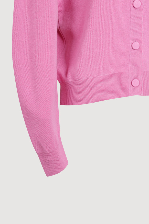 LUCKY CHOUETTE - 가디건 - Double Emblem Embroidery V Neck Knit Cardigan (pink)