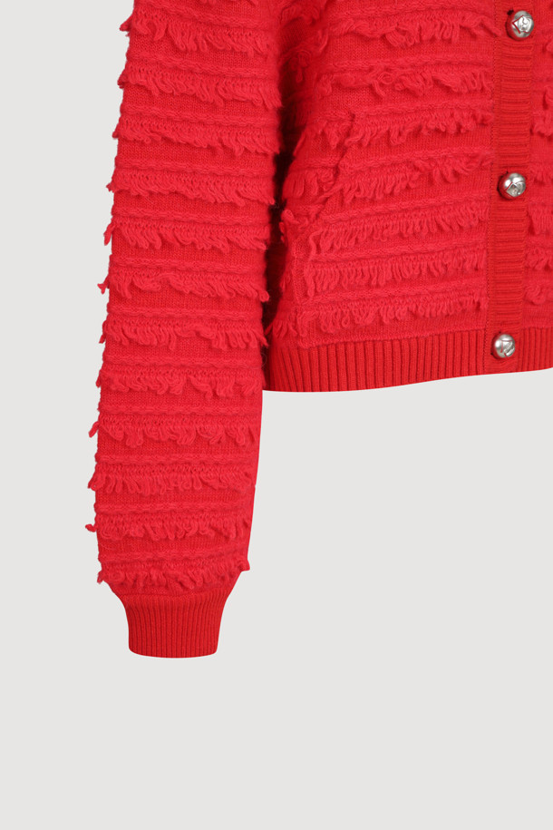 LUCKY CHOUETTE - 가디건 - [Holiday Edition] Loop Tissue Hoodie Knit Cardigan (red)