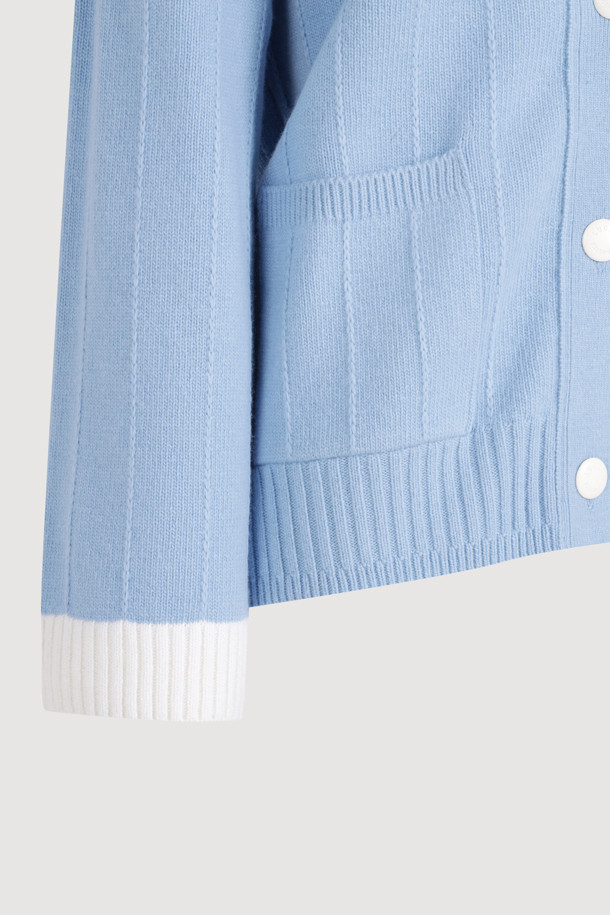 LUCKY CHOUETTE - 가디건 - Sleeve Ribbon Detail V-Neck Cardigan (blue)