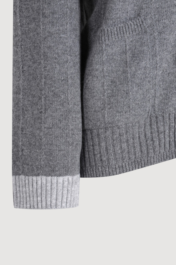 LUCKY CHOUETTE - 가디건 - Sleeve Ribbon Detail V-Neck Cardigan (melange grey)