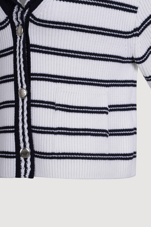 LUCKY CHOUETTE - 가디건 - Stripe Crop Knit Cardigan (ivory)