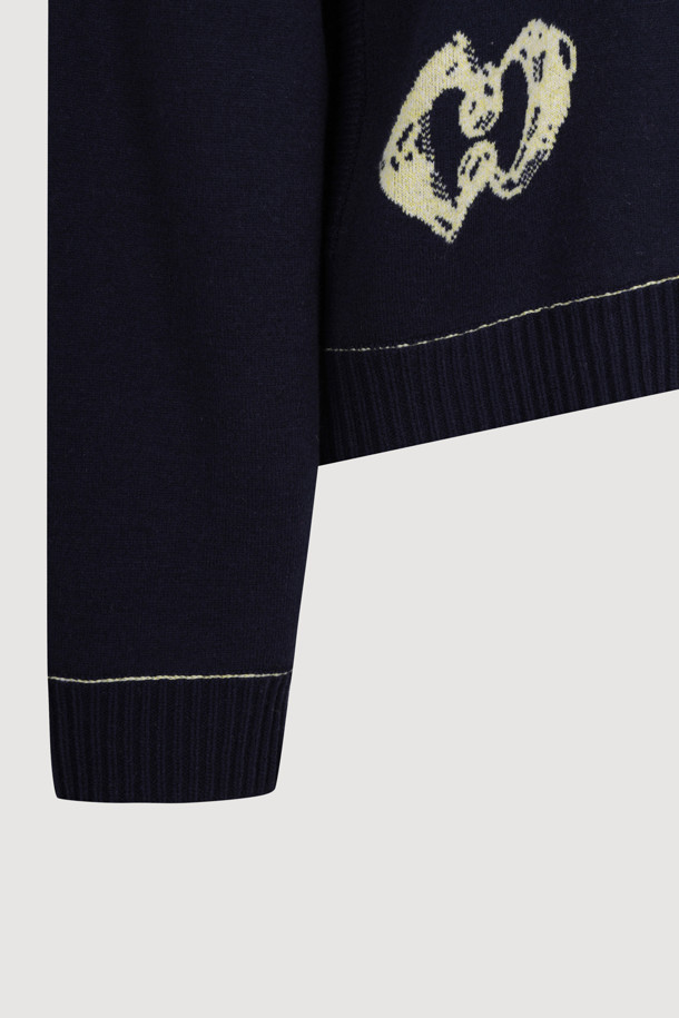 LUCKY CHOUETTE - 가디건 - V-neck Zip-up Knit Cardigan (dark navy)