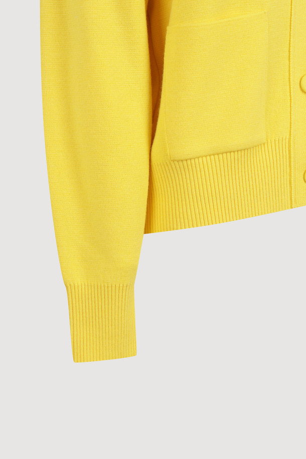 LUCKY CHOUETTE - 가디건 - Detachable Hooded Round Neck Knit Cardigan (yellow)