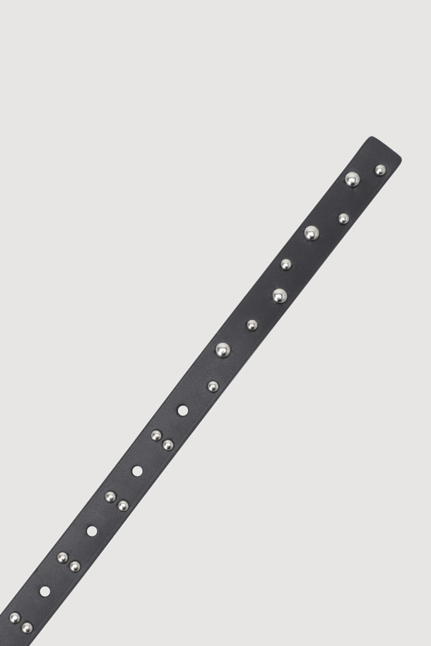 LUCKY CHOUETTE - 벨트 - [Holiday Edition] Stud Decorated Slim Leather Belt (black)