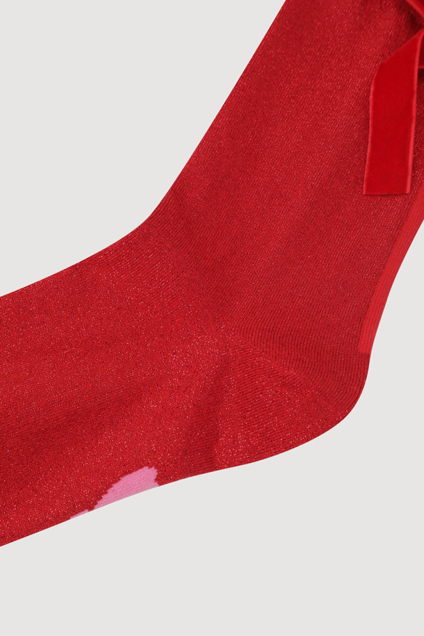 LUCKY CHOUETTE - 양말 - [Holiday Edition] Ribbon Decorated Metal Socks (red)