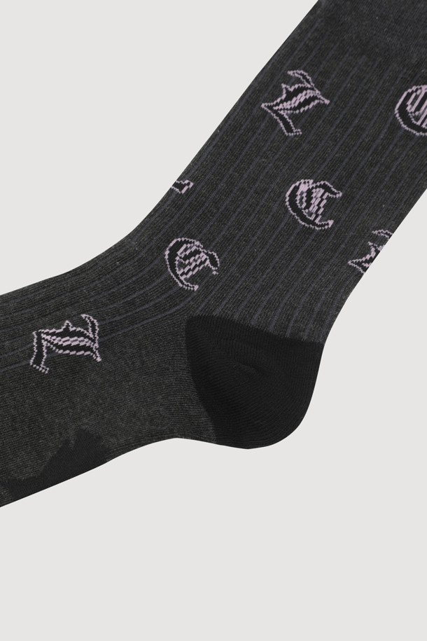 LUCKY CHOUETTE - 양말 - Lettering Jacquard Socks (dark grey)