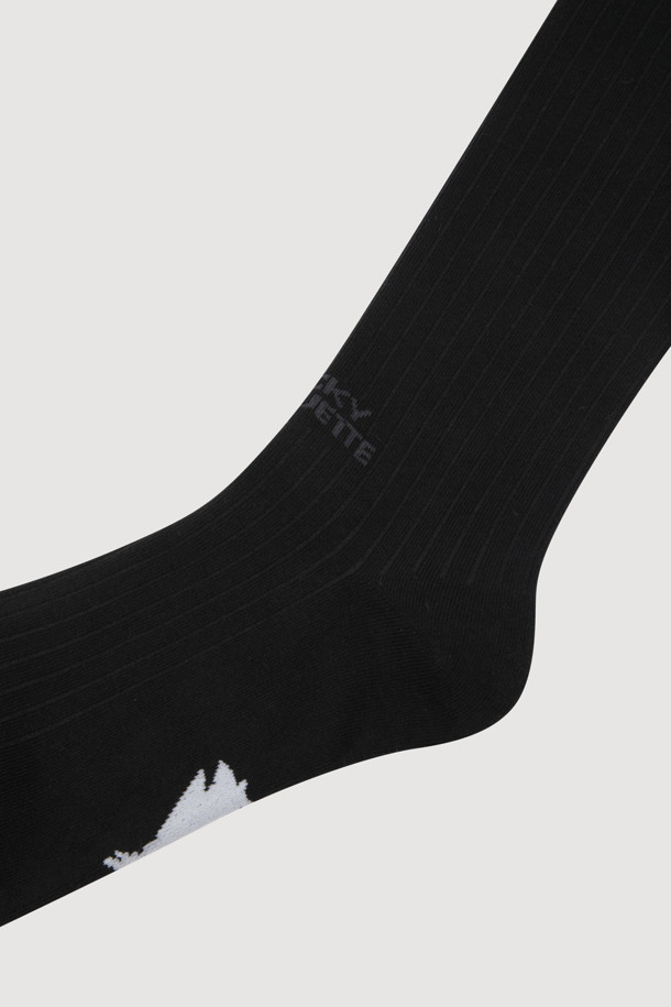 LUCKY CHOUETTE - 양말 - Lettering Point Knee Socks (black)