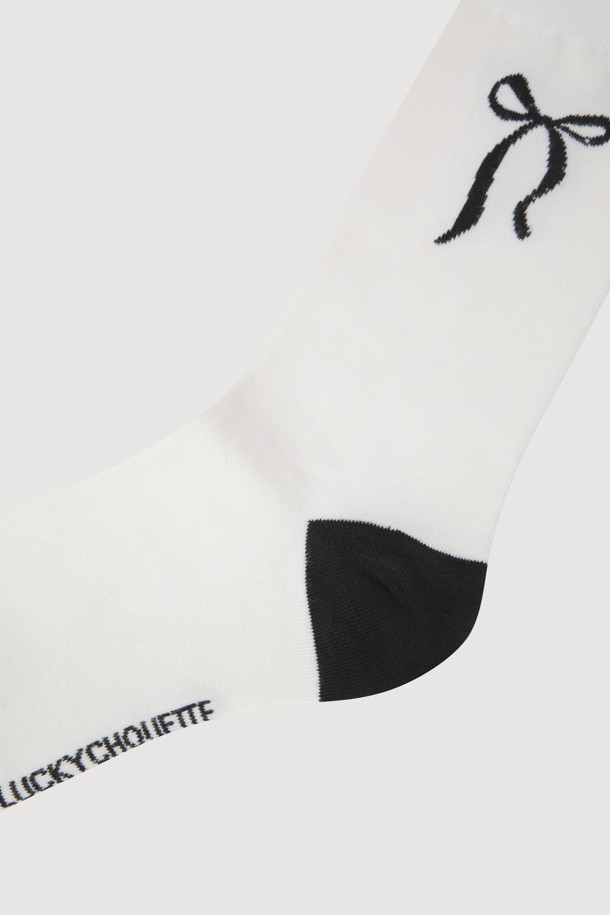LUCKY CHOUETTE - 양말 - Ribbon Point Socks(white)
