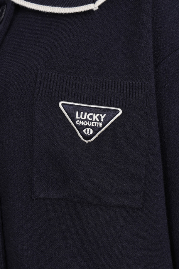 LUCKY CHOUETTE - 니트/가디건 - Colored Sailor Collar Cardigan (dark navy)