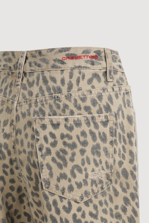 LUCKY CHOUETTE - 롱/미디팬츠 - Chouetties by LUCKY CHOUETTE_Leopard Denim Pants (beige)