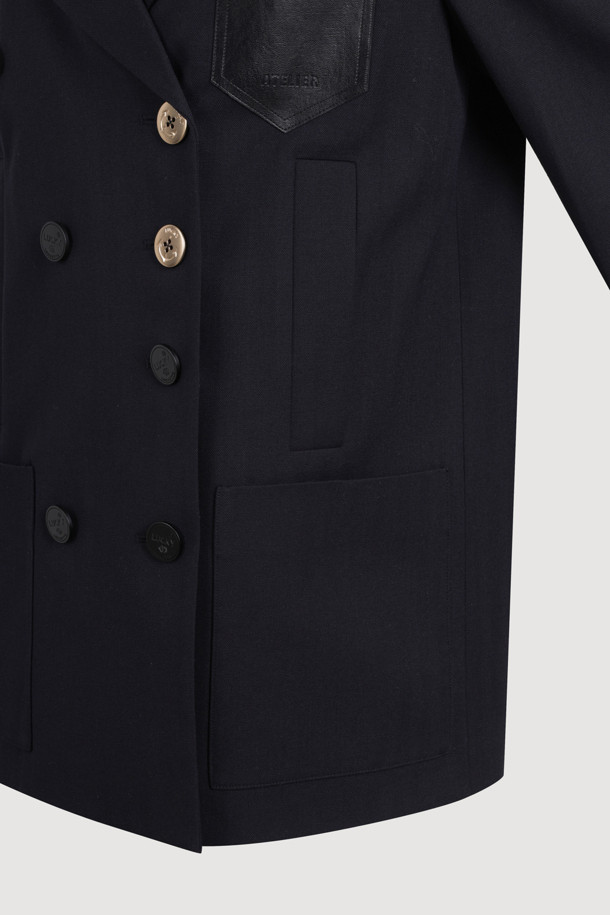 LUCKY CHOUETTE - 코트 - [Atelier] Wool Cotton Button Detail Pea Coat (dark navy)