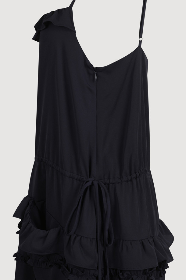 LUCKY CHOUETTE - 민소매 원피스 - Frill Slip Long Dress (dark navy)