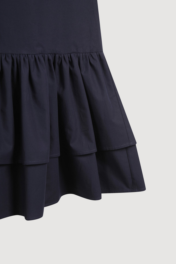 LUCKY CHOUETTE - 반소매 원피스 - Hem Frill Half Sleeve Cotton Shirt Dress (dark navy)