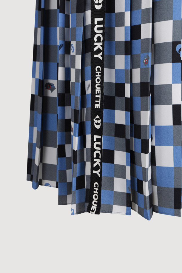 LUCKY CHOUETTE - 민소매 원피스 - Checkered Printed Slip Dress (blue)