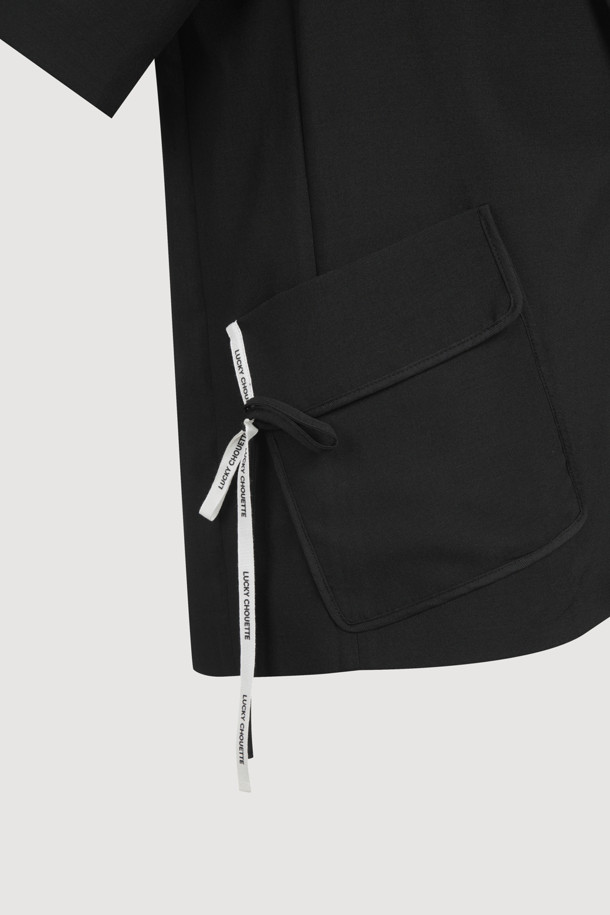 LUCKY CHOUETTE - 자켓 - [Re-Order] Poly Single Half Sleeve Jacket (dark black)