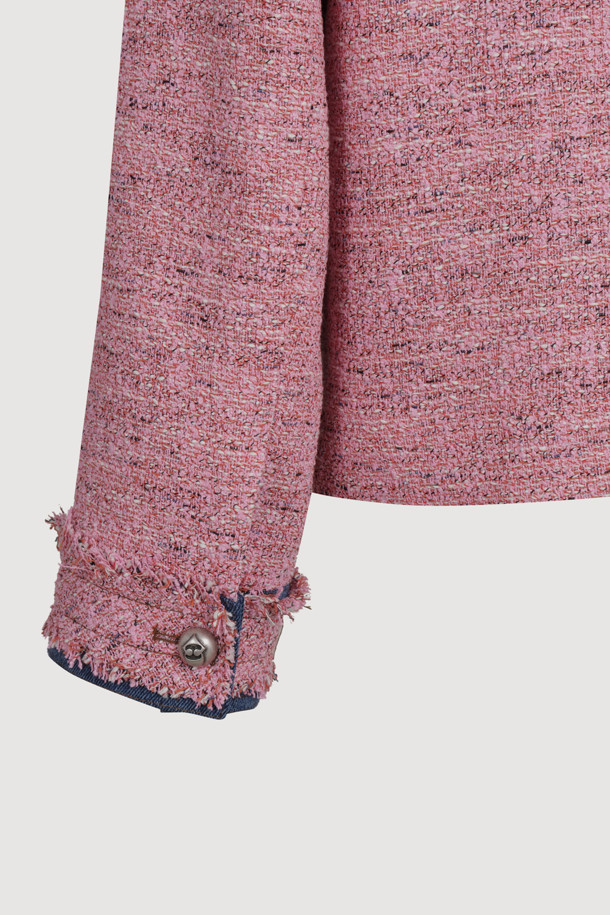 LUCKY CHOUETTE - 자켓 - Denim Patch Eyelet Pocket Tweed Jacket (pink)