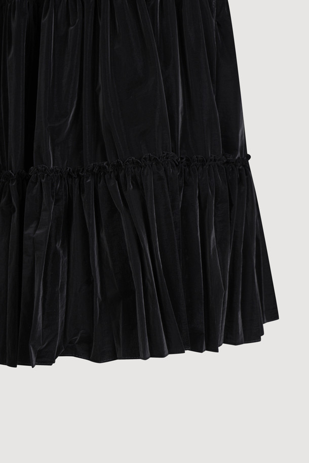 LUCKY CHOUETTE - 미디스커트 - [Holiday Edition] Pleated Point Banding Midi Skirt (dark black)