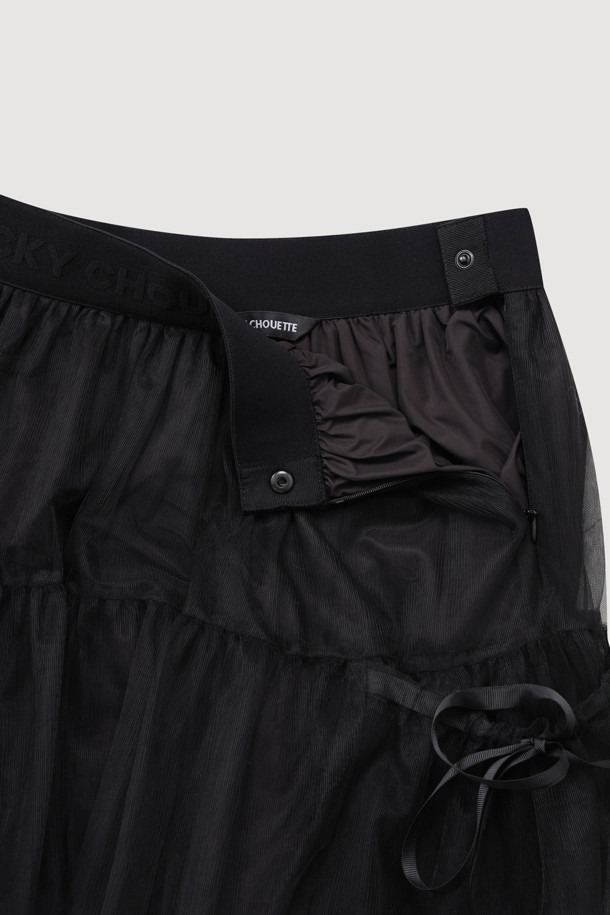 LUCKY CHOUETTE - 롱스커트 - [Re-Order][Holiday Edition] Mesh Long Banding Skirt (black)