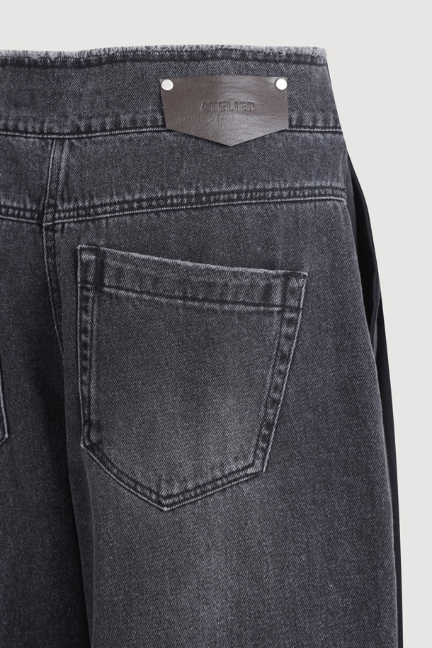 LUCKY CHOUETTE - 롱/미디팬츠 - [Atelier] Front Cotton Wide Denim Pants (black)