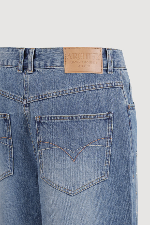 LUCKY CHOUETTE - 롱/미디팬츠 - [Atelier] Studded Denim Pants (blue)