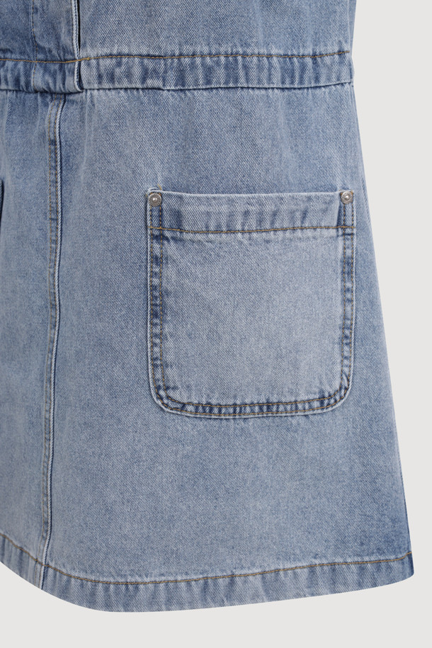 LUCKY CHOUETTE - 데님 원피스 - Corduroy Collar Denim Dress (blue)