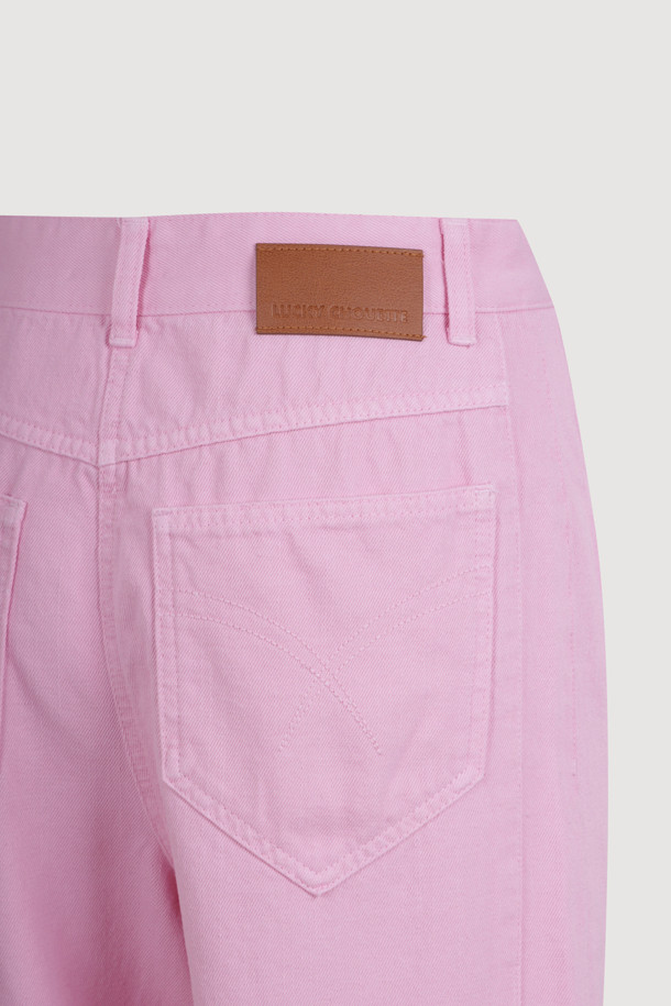 LUCKY CHOUETTE - 롱/미디팬츠 - Waist Coloring Cocoon Fit Denim Pants (pink)