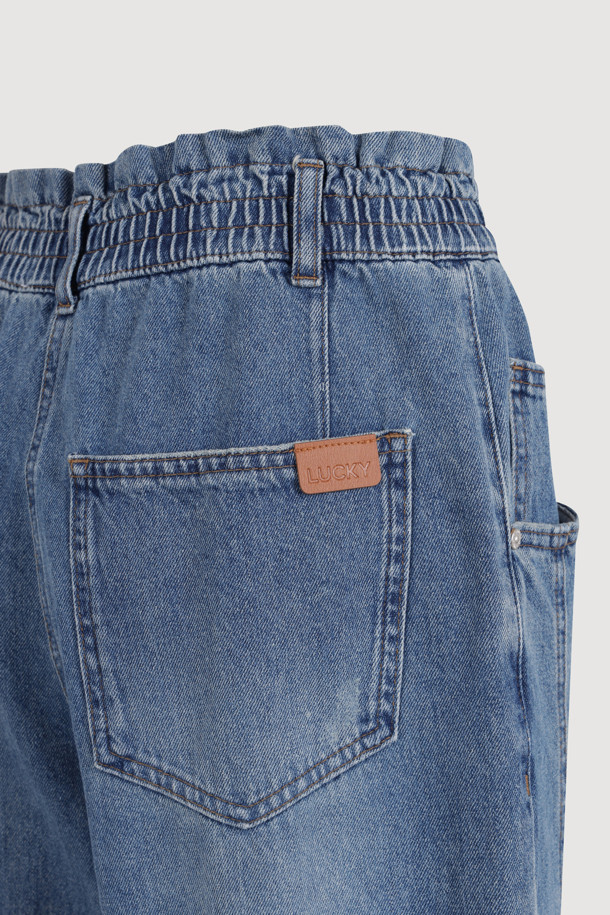 LUCKY CHOUETTE - 롱/미디팬츠 - Waist Banding Denim Pants (blue)