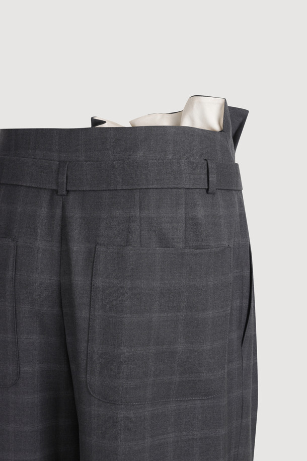 LUCKY CHOUETTE - 롱/미디팬츠 - [Atelier] Obi Point Check Wide Pants (grey)